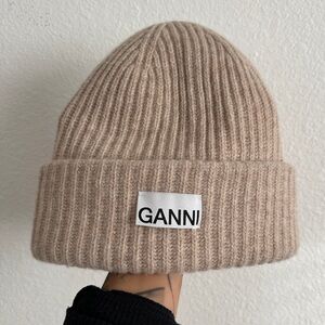 Ganni Wool Beanie Beige